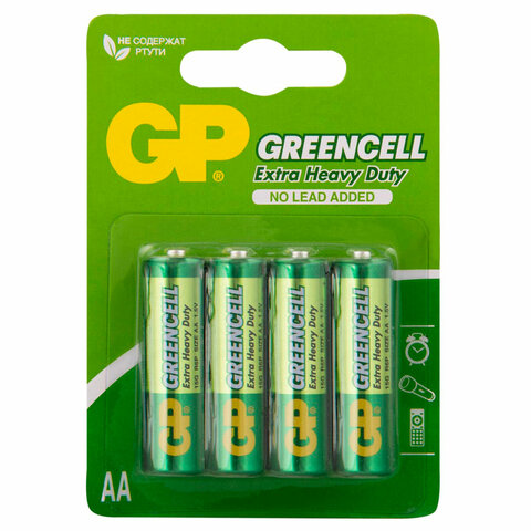 батарейки комплект 4 шт., gp greencell aa (r6, 15g), солевые, пальчиковые, блистер, 15g-2cr4