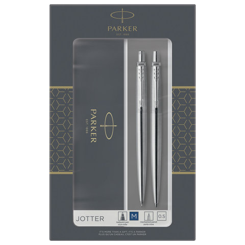 набор parker "jotter stainless steel ct": шариковая ручка синяя и механический карандаш, 2093256