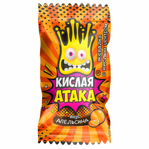 конфета жевательная кислая атака с кислым центром, ассорти 3 вкусов, 4,5 г, ka-1-1