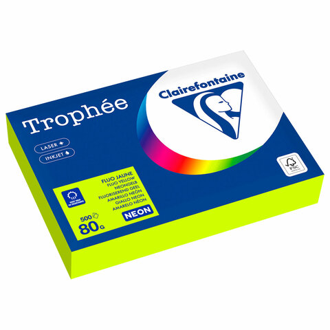 бумага цветная clairefontaine, а4, 80 г/м2, 500 л., неон, желтый, франция, 2977pc