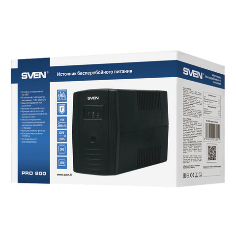 источник бесперебойного питания sven pro 800, 800va (480w), 2 евророзетки, sv-013851