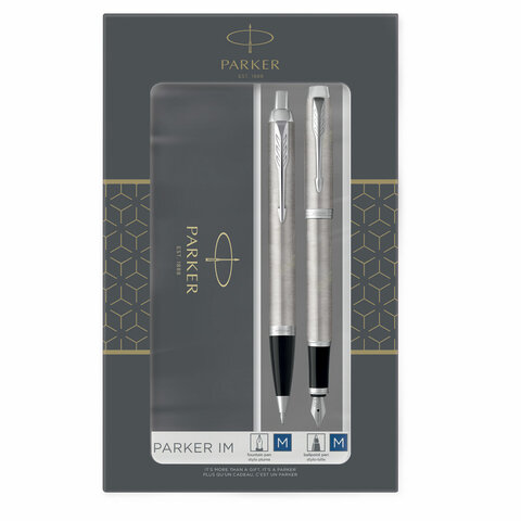 набор parker "im stainless steel ct": шариковая ручка синяя и перьевая ручка синяя, 2183058