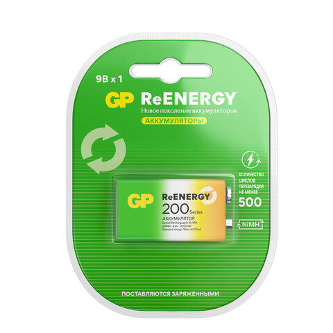 батарейка аккумуляторная gp reenergy ni-mh 1 шт., "крона" (20r8h 9v), 200 mah, 20r8hrgy-2crcb1