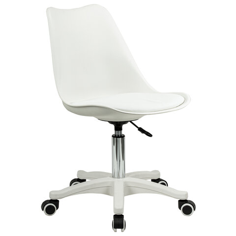 кресло стул brabix "eames mg-310 pl", пластик белый, экокожа белая, 532926