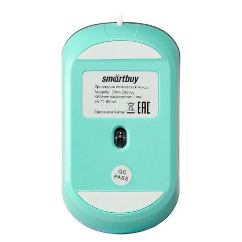 мышь проводная бесшумная smartbuy 288-lg, usb, 3 кнопки + 1 колесо, оптическая, зеленая, 06826, sbm-