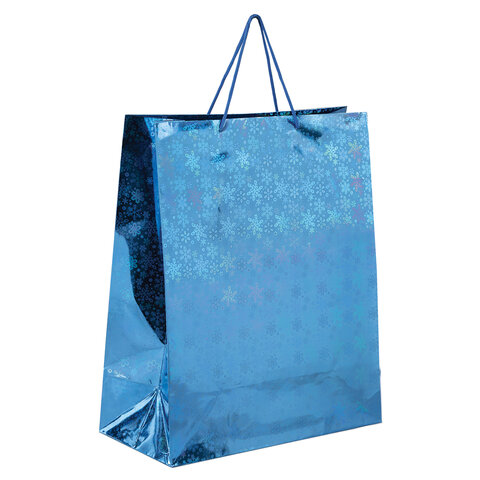 пакет подарочный новогодний (1 шт.) 41x19x49 см (xxl), голография, ассорти 3 цвета, золотая сказка, 