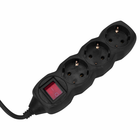 удлинитель сетевой sonnen u-133gs, 3 розетки, c заземлением, выключатель, 10 а, 3 м, черный, 513266