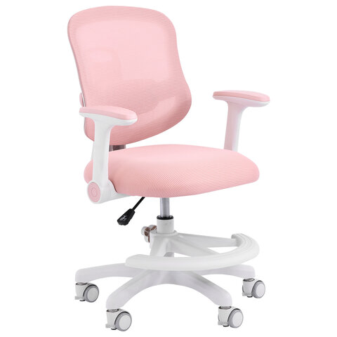 кресло детское с подставкой для ног brabix kids "mg-215", сетка/ткань tw, розовое, 533311