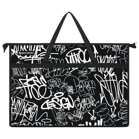 папка для рисунков и чертежей с ручками brauberg а3, пластик, молния сверху, "graffiti", 272233