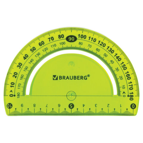транспортир 10 см гибкий brauberg "flex", пластиковый, 180 градусов, ассорти, европодвес, 210676