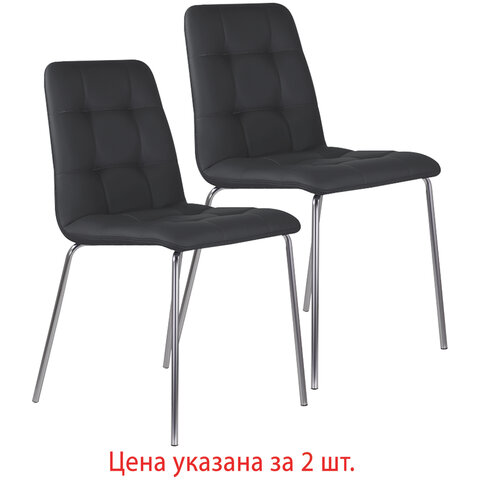 стулья комплект 2 шт. brabix "twins cf-011", хром каркас, экокожа, черный, 532765