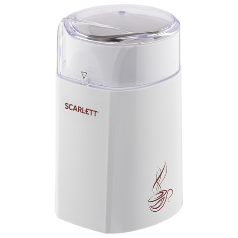 кофемолка scarlett sc-cg44506, 160 вт, объем 60 г, пластик, ножи из нержавеющей стали, белая с рисун