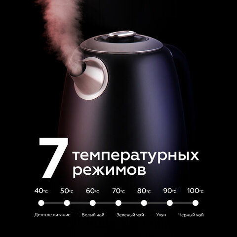 чайник bq (би-кью) kt1724sw, 1,7 л, 2200 вт, закрытый нагревательный элемент, терморегулятор, черный