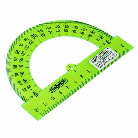 транспортир 12 см, 180 градусов, пифагор, прозрачный, неоновый, ассорти, 210622