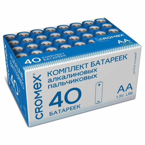 батарейки алкалиновые "пальчиковые" комплект 40 шт., cromex (кромекс) alkaline, аа (lr6,15а), в коро
