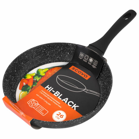сковорода 26 см, антипригарное покрытие, soft-touch ручка, scovo "hi-black", hb-004