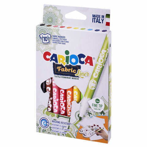 маркеры для ткани carioca (италия) "fabric", 10 цветов, круглый наконечник 2,6 мм, 42909