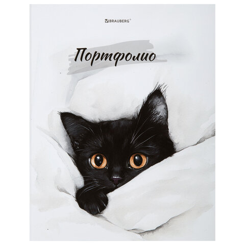 папка-портфолио универсальная, 4 кольца, 20 файлов, 7бц матовая, brauberg "cat", 107557, 117557