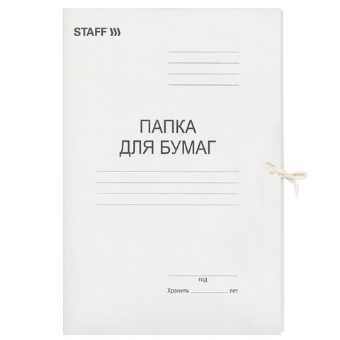 папка для бумаг с завязками картонная staff, гарантированная плотность 310 г/м2, до 200 листов, 1211