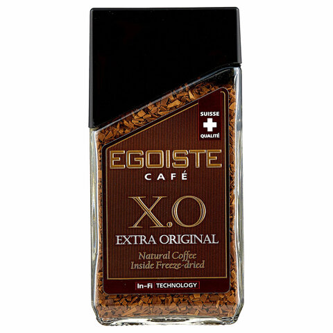 кофе молотый в растворимом egoiste "x.o", 100 г, стеклянная банка, сублимированный, швейцария, eg100