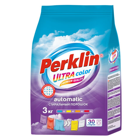 стиральный порошок автомат 3 кг perklin (перклин) ultra "color", улучшенная формула, универсальный, 