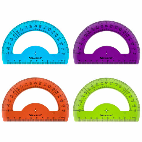 транспортир 10 см brauberg "fruity", 180 градусов, пластик, тонированный, ассорти, 210768