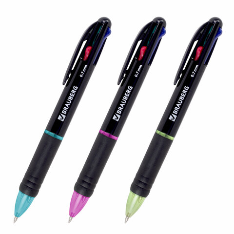 ручка многоцветная шариковая автоматическая multicolor 4 цвета, узел 0,7 мм, корпус ассорти, brauber