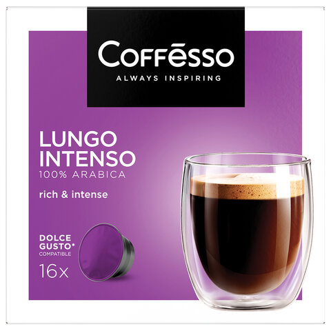 кофе в капсулах coffesso "lungo intenso" для кофемашин dolce gusto, 16 порций, 102153