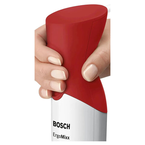 блендер погружной bosch msm64110, 450 вт, 2 скорости, 1 насадка, стакан, белый/красный