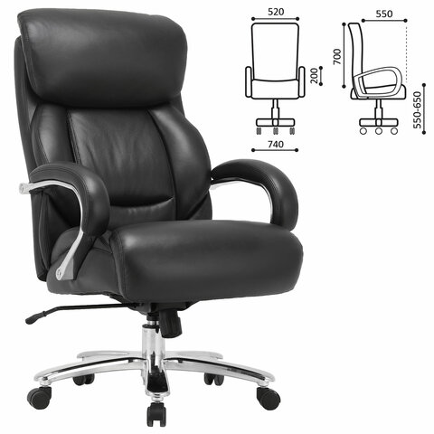 кресло из натуральной кожи brabix premium "pride hd-100", нагрузка до 250 кг, черное, 531940