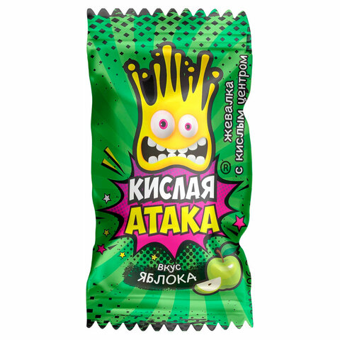 конфета жевательная кислая атака с кислым центром, ассорти 3 вкусов, 4,5 г, ka-1-1