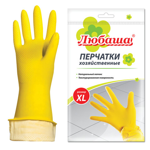 перчатки многоразовые латексные любаша "эконом", хлопчатобумажное напыление, размер 9-10, xl (очень 