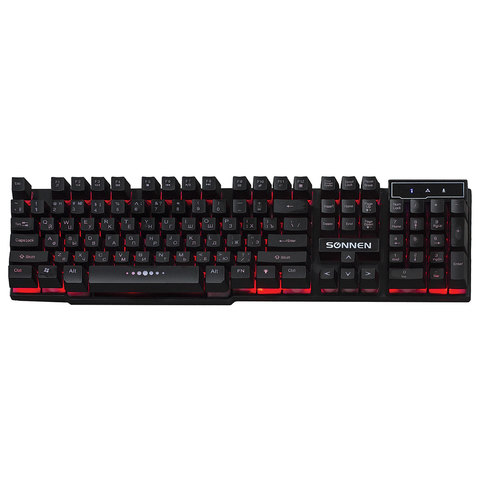 клавиатура проводная sonnen kb-7010, usb, 104 клавиши, led-подсветка, черная, 512653