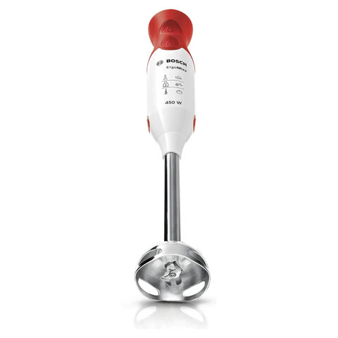 блендер погружной bosch msm64110, 450 вт, 2 скорости, 1 насадка, стакан, белый/красный