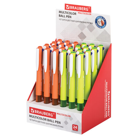 ручка многоцветная шариковая автоматическая brauberg "multicolor", 4 цвета, корпус ассорти, линия 0,