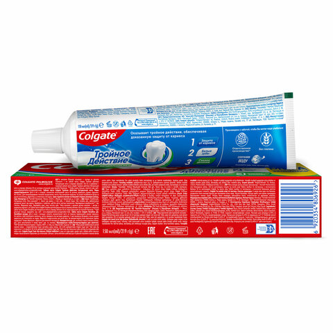 зубная паста 150 мл colgate "натуральная мята", тройное действие, с фторидом, 6920354806926