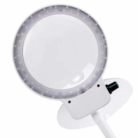 лупа настольная с led-подсветкой, диаметр 110 мм, увеличение 3, корпус белый, brauberg, 455930