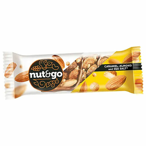 батончик nut and go из цельного миндаля в соленой карамели, 34 г, шоу-бокс, вк313