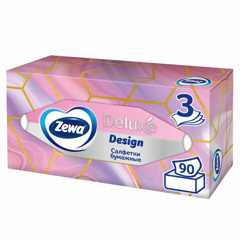 салфетки косметические 90 штук в картонном боксе, 3-слойные, zewa deluxe design, 28420