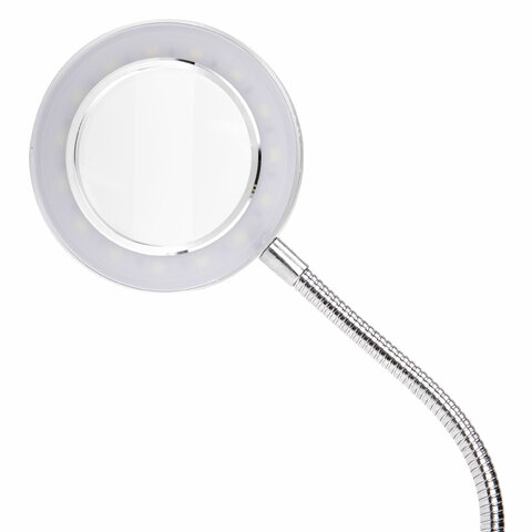 лупа настольная на прищепке с led-подсветкой, диаметр 75 мм, увеличение 3, brauberg, 455931