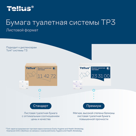 бумага туалетная tellus/tork (система т3) universal, комплект 40 шт., листовая, 250 л., 11х23 см, 1-