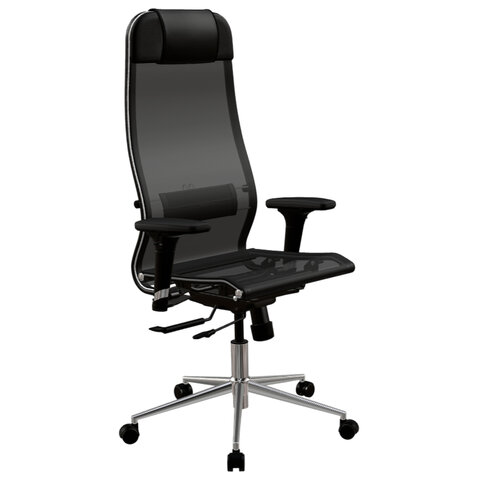 кресло метта "ergolife" 10 b1-104d, хром, синхромеханизм, 2d-подлокотники, прочная сетка, черное