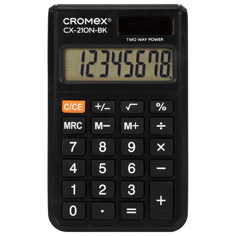 калькулятор карманный cromex (кромекс) cx-210n-bk (96х62 мм), 8 разрядов, двойное питание, черный, 2