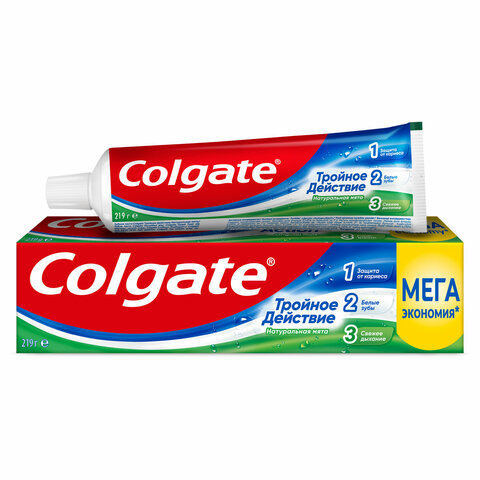 зубная паста 150 мл colgate "натуральная мята", тройное действие, с фторидом, 6920354806926