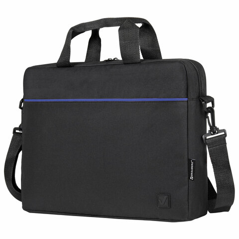 сумка портфель brauberg practical с отделением для ноутбука 15,6", blue line, черная, 29х40х7 см, 27