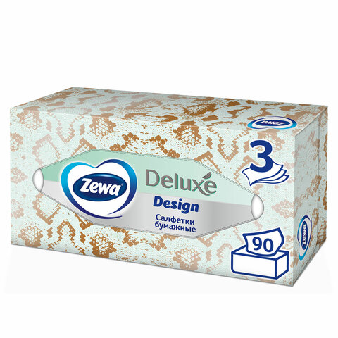 салфетки косметические 90 штук в картонном боксе, 3-слойные, zewa deluxe design, 28420