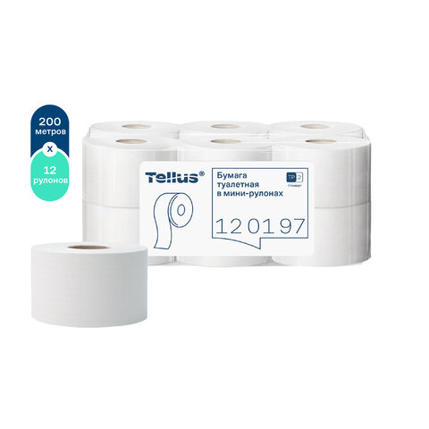 бумага туалетная 200 метров, tellus/tork (система t2) universal, 1-слойная, комплект 12 рулонов, 120
