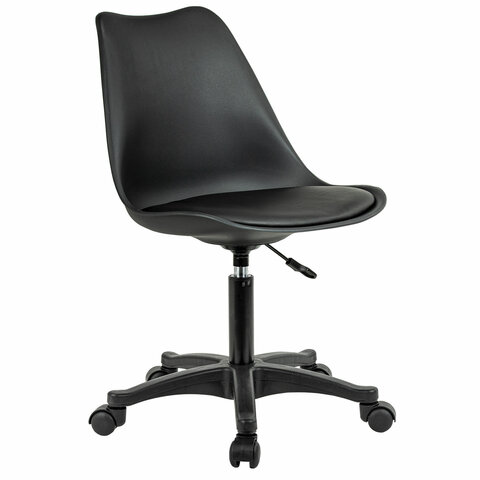 кресло стул brabix "eames mg-310 pl", пластик черный, экокожа черная, 532927