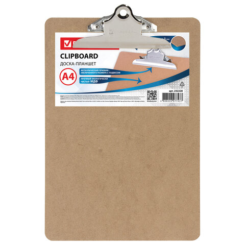 доска-планшет brauberg "eco" с прижимом бабочка, а4, (230х326 мм), мдф, 3 мм, 232228