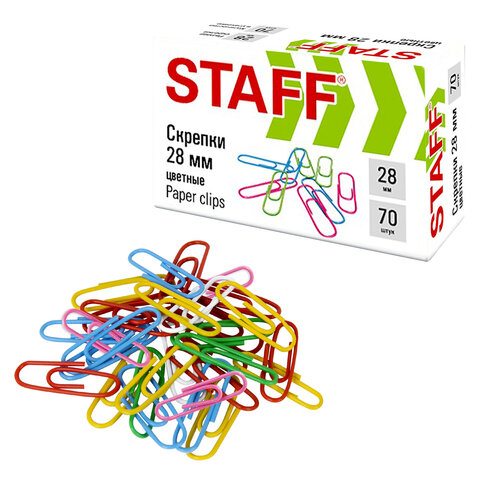 скрепки staff 28 мм, цветные, 70 штук, 271708